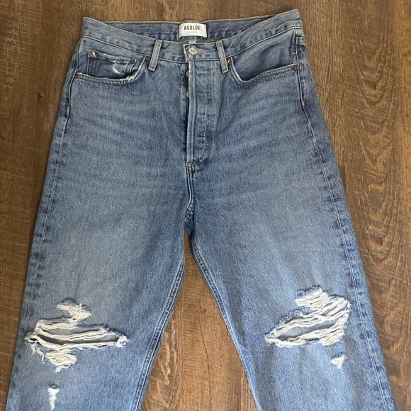 AGOLDE 90s Pinch Waist Ripped High Waist Straight Leg Jeans SZ 28 in Backdrop - Picture 4 of 16